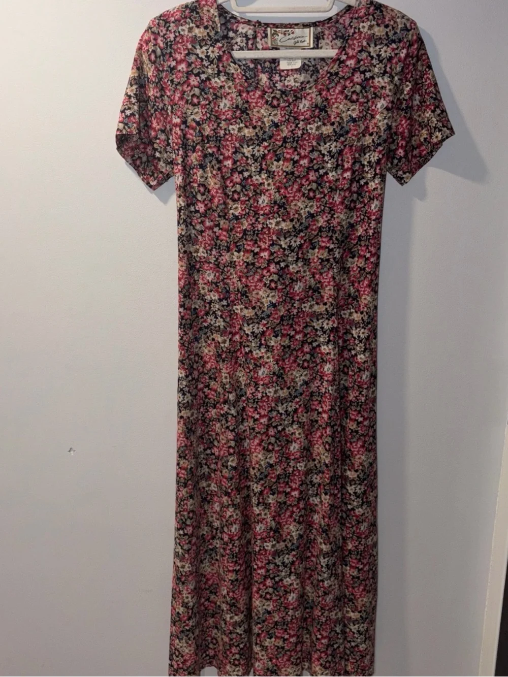 Vintage 90s Midi Dress Ditsy Floral Fairy Peasant Prairie Pink Lace Up Boho